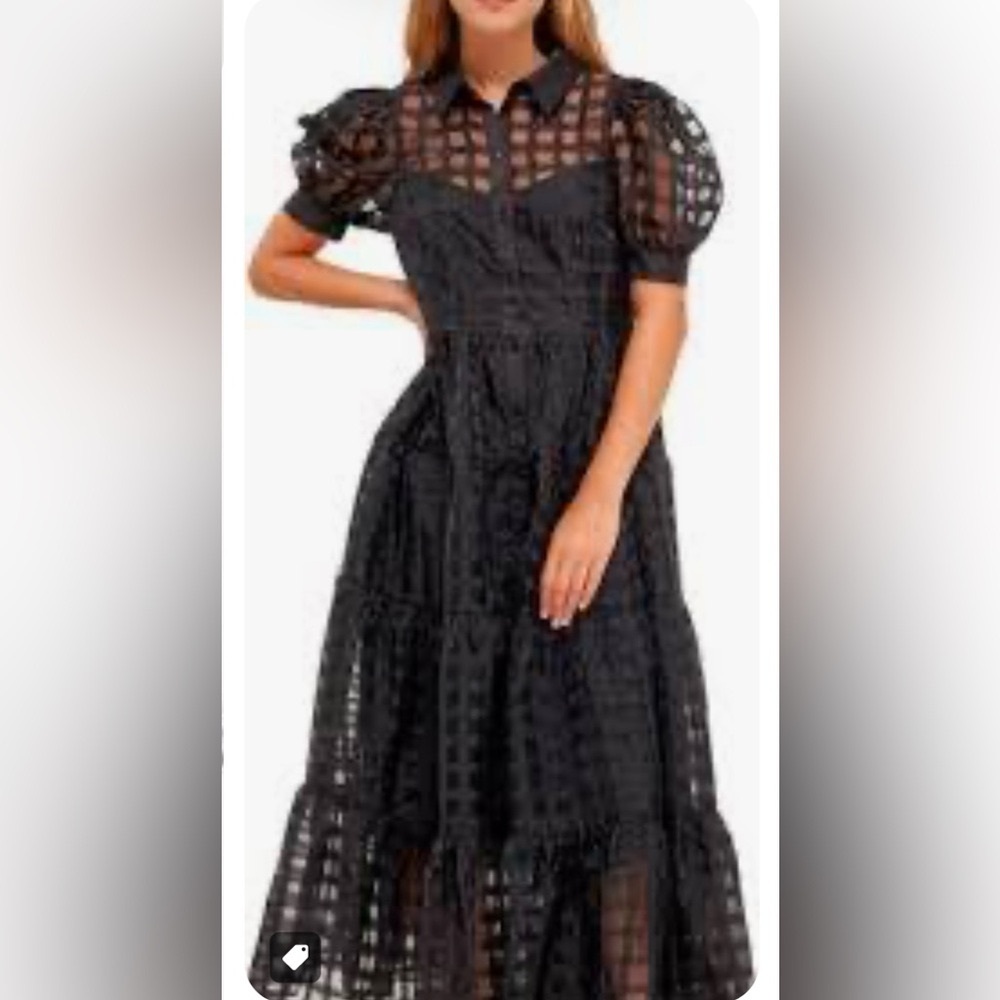 English Factory Black organza grid Dress
